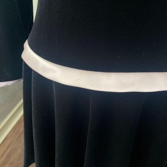 Rare Editions Coquette Whimsygoth Black Pink Drop Waist Mini Bow Velvet Dress S - Picture 4 of 8